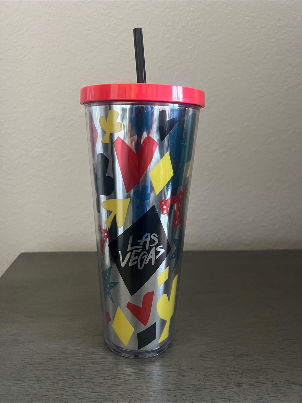 Starbucks Clear Las Vegas Graphic Tumbler with Red Lid and Black Straw